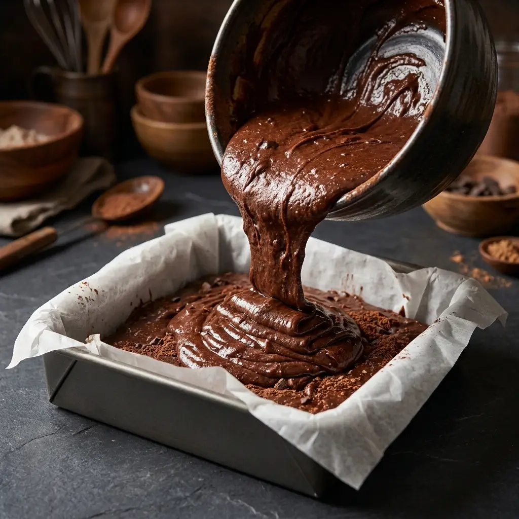 Drizzling homemade chili infused hot honey over freshly baked chocolate brownies