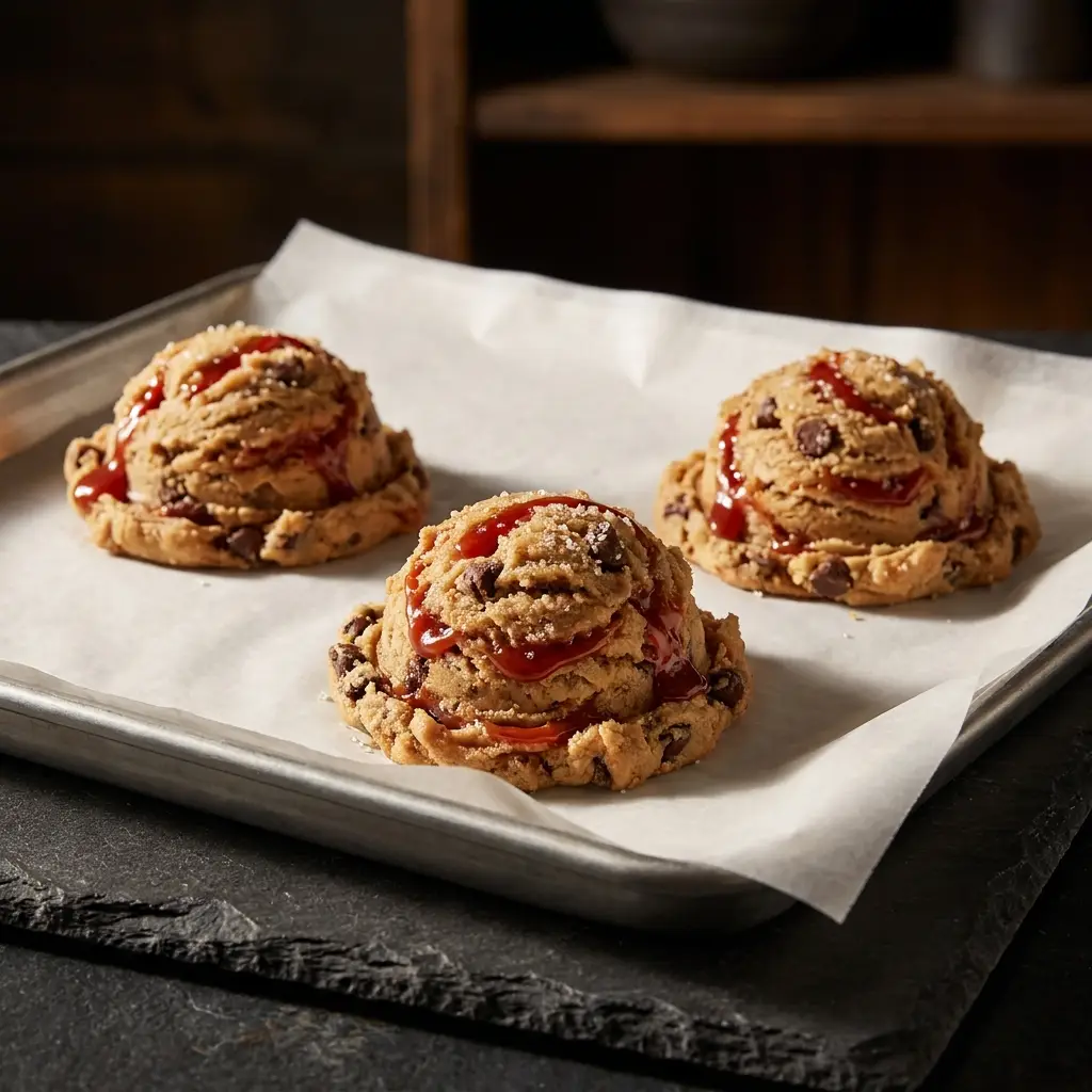 Chilling the prepared cookie dough scoops to ensure the perfect crispy edge.