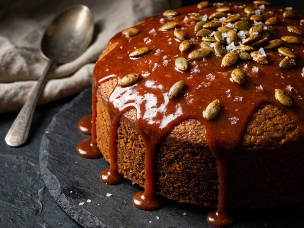 Gooey Miso-Cayenne Caramel Pumpkin Maple Cake: A Sweet, Salty & Spicy Sensation